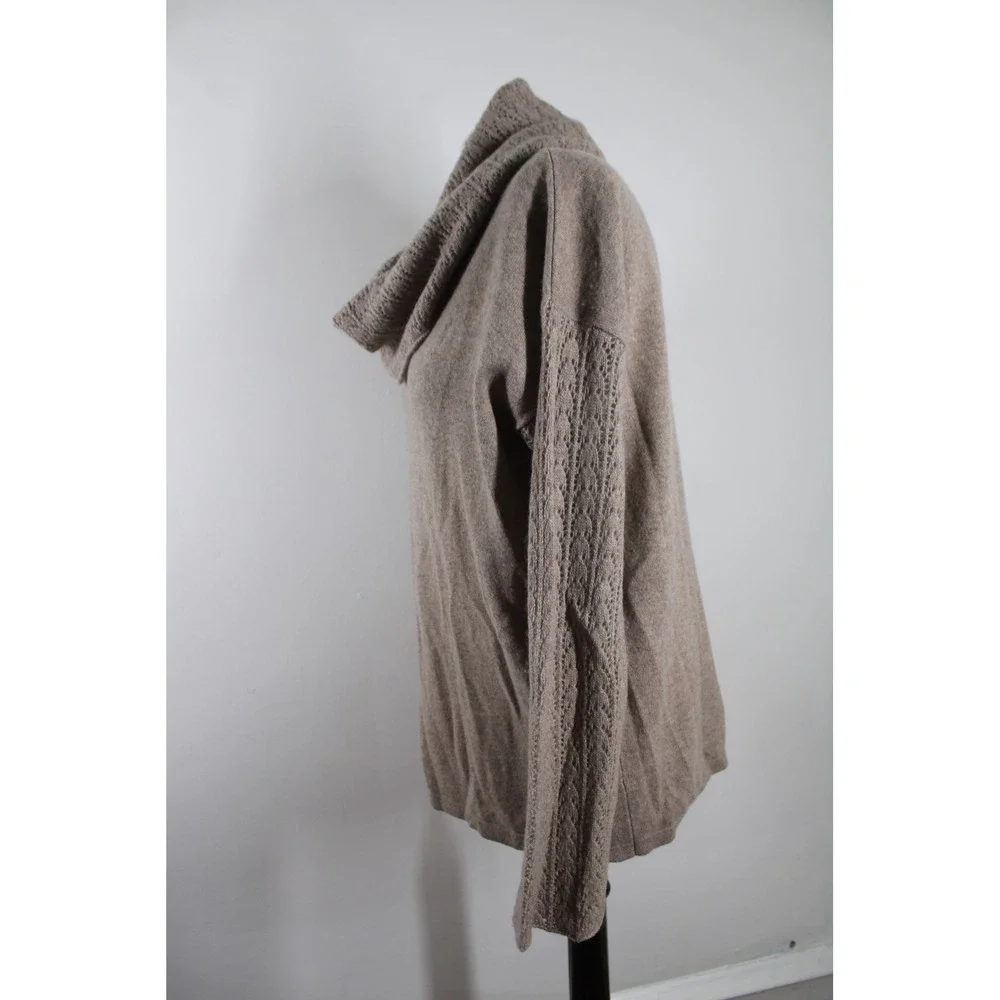 Garnet Hill L Taupe Brown Cashmere Cowl Neck Sweater Pointelle Knit 41698 - Picture 5 of 10